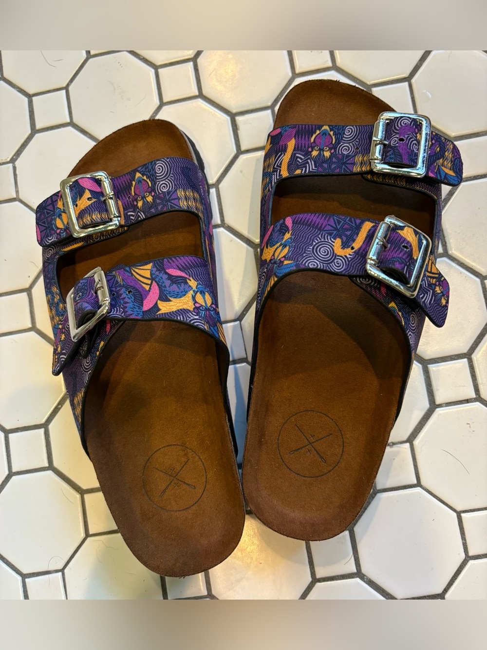 inkkas Purple Patterned Double-Buckle Slide Sandals